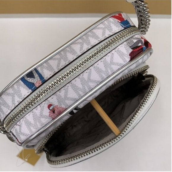 MICHAEL KORS WOMEN LADY SKI GIRL SKIER CHAIN CROSSBODY BAG WHITE LOGO GREY LTH - Picture 9 of 15